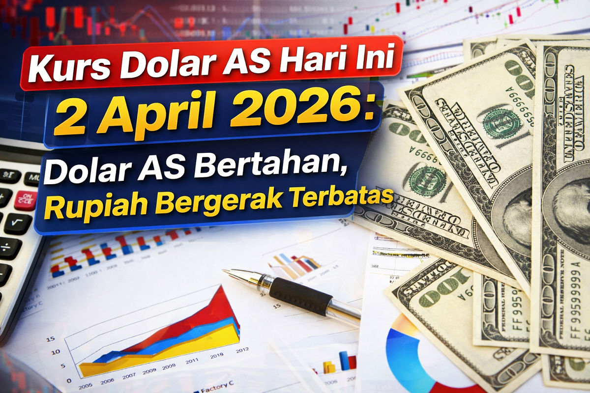 Kurs Dolar AS Hari Ini 2 April 2026: Dolar AS Bertahan, Rupiah Bergerak Terbatas