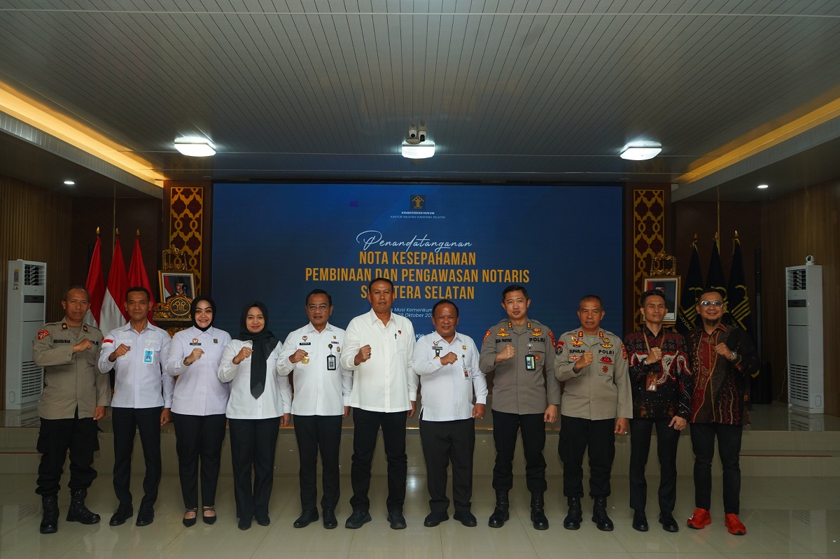 Kanwil Kemenkum Sumsel dan Polda Sumsel Tandatangani Nota Kesepahaman untuk Perkuat Pengawasan Profesi Notaris