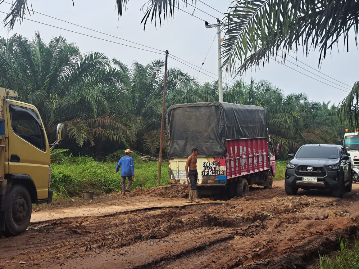 Kondisi Jalan Sungai Lilin–Keluang Makin Parah, Kemacetan Panjang Tak Terhindarkan