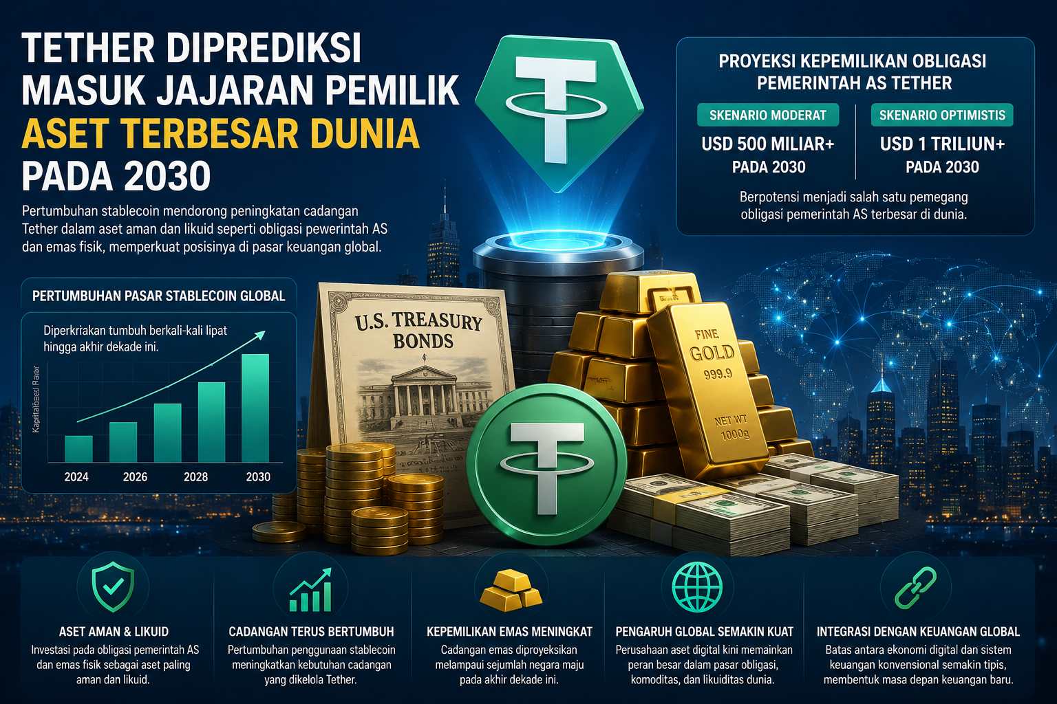 Tether Diprediksi Masuk Jajaran Pemilik Aset Terbesar Dunia pada 2030