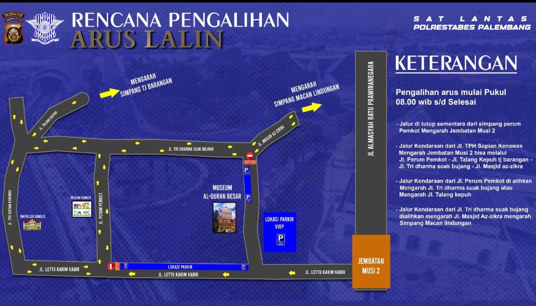 Satuan Lalulintas  Lakukan Pengalihan Arus Lalulintas Tempat Kedatangan Capres Di Alquran Raksasa Gandus