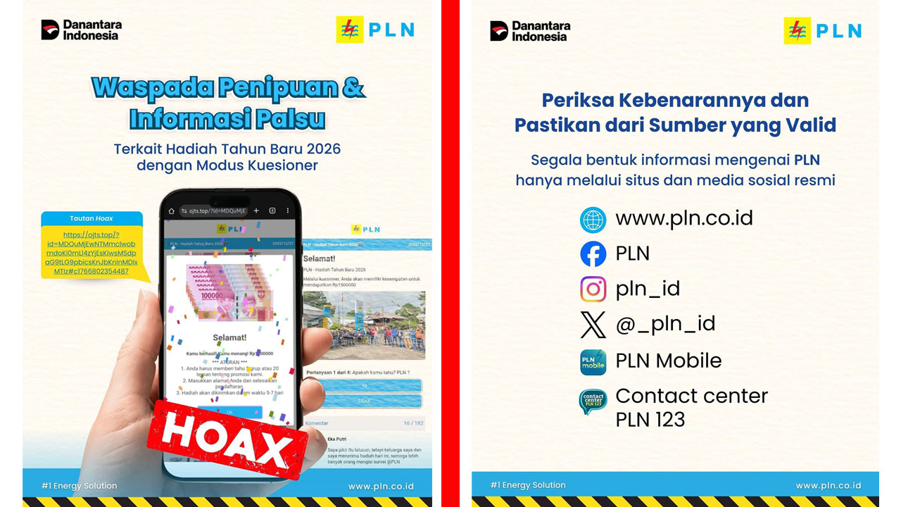 PLN UID S2JB Ajak Masyarakat Waspada Penipuan Berkedok Hadiah Tahun Baru 2026