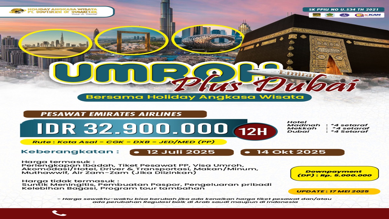 Holiday Angkasa Wisata Resmi berikan Paket Umrah Plus Dubai 12 Hari