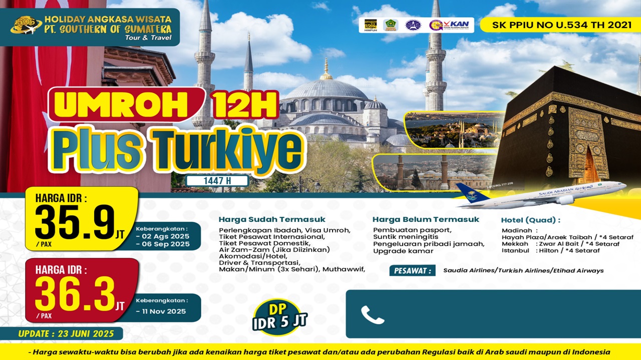 Umroh Plus Turkiye 12 Hari Bersama Holiday Angkasa Wisata