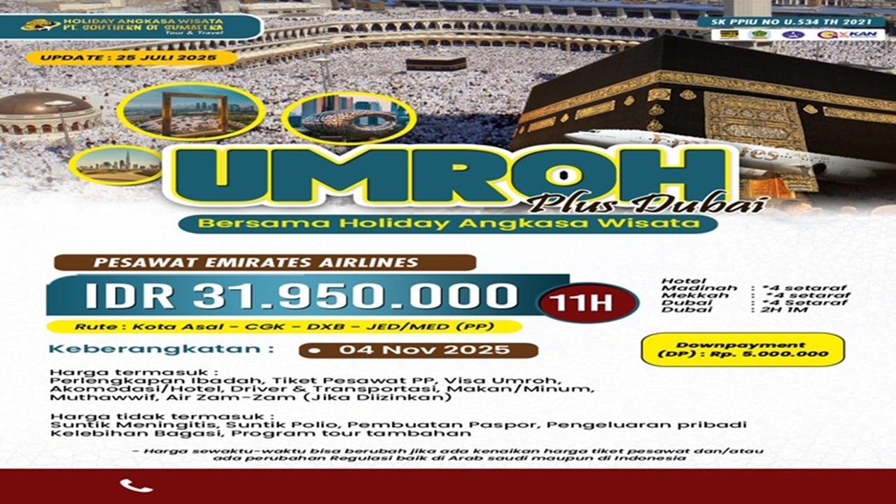 Umroh Plus Dubai Bersama Holiday Angkasa Wisata, Berangkat 4 November 2025