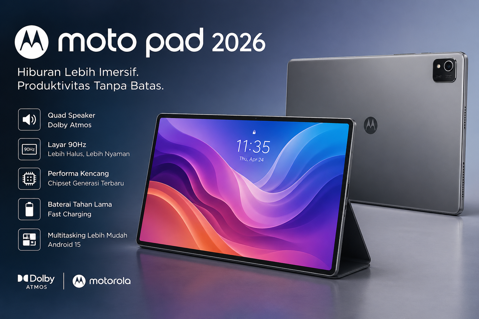 Moto Pad 2026 Usung Quad Speaker Dolby Atmos dan Layar 90Hz 