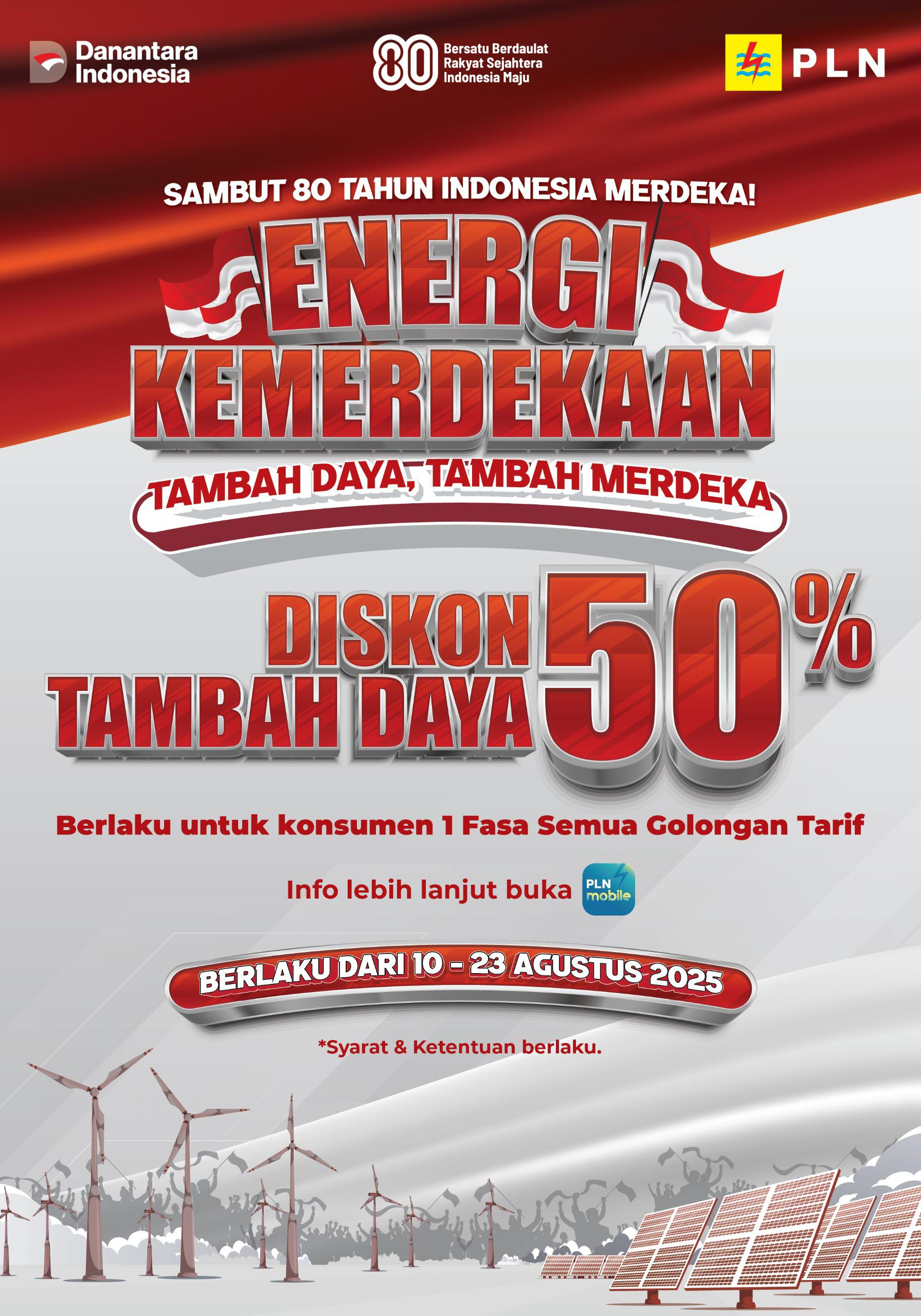 Listrik Lebih Besar, Bayarnya Setengah Harga! Pelanggan PLN UID S2JB Dapat Nikmati Promo Kemerdekaan RI ke-80