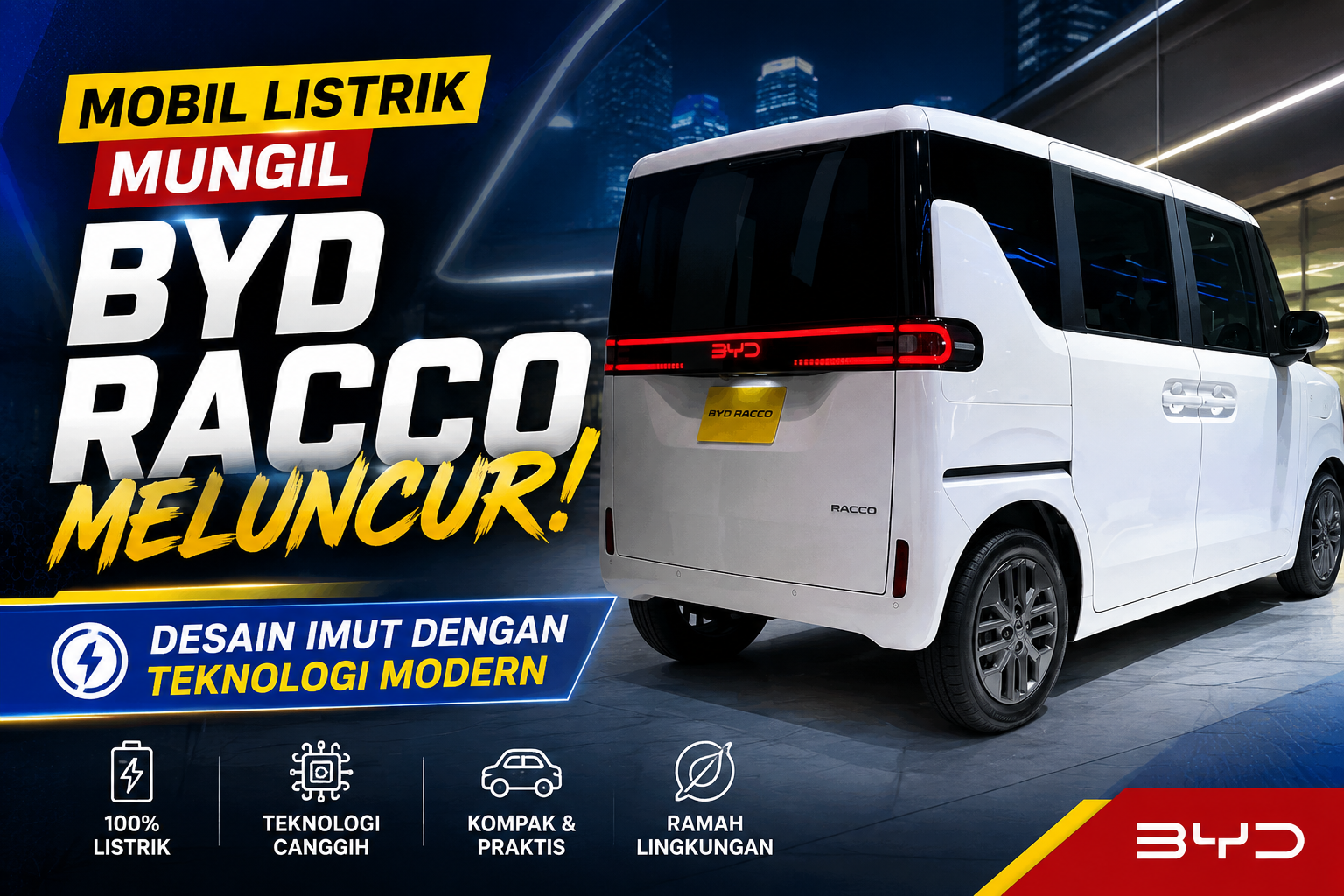 Mobil Listrik Mungil BYD Racco Meluncur, Desain Imut dengan Teknologi Modern 