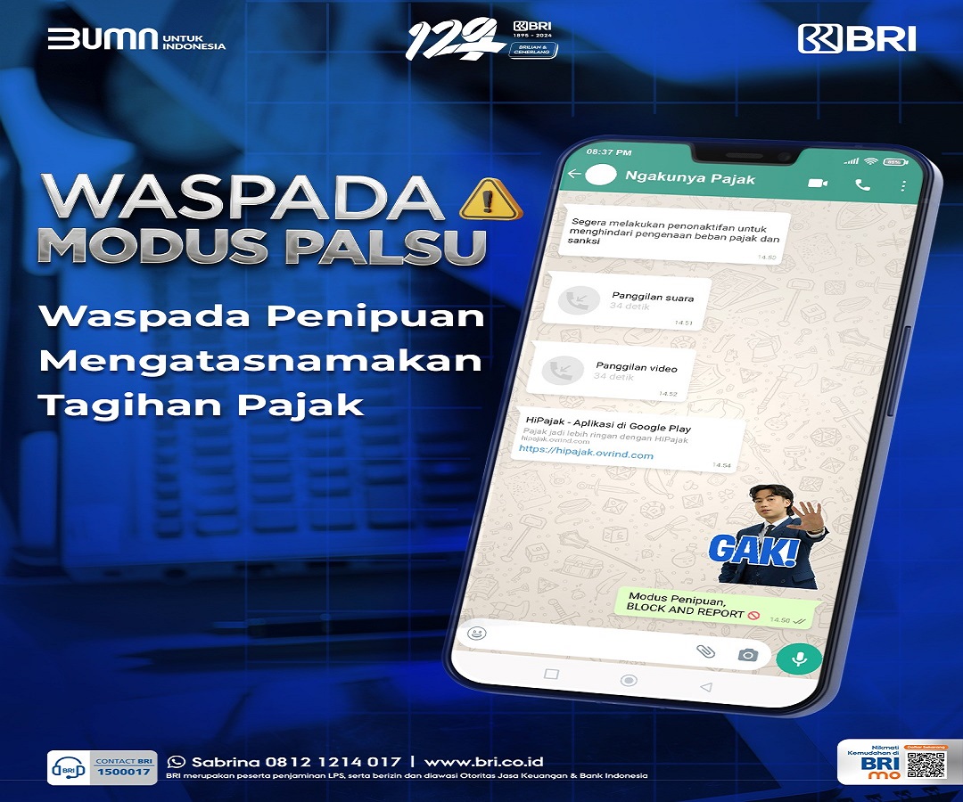 Marak Tagihan Pajak Berekstensi APK, BRI Imbau Masyarakat Tidak Terkecoh Modus Penipuan Perbankan