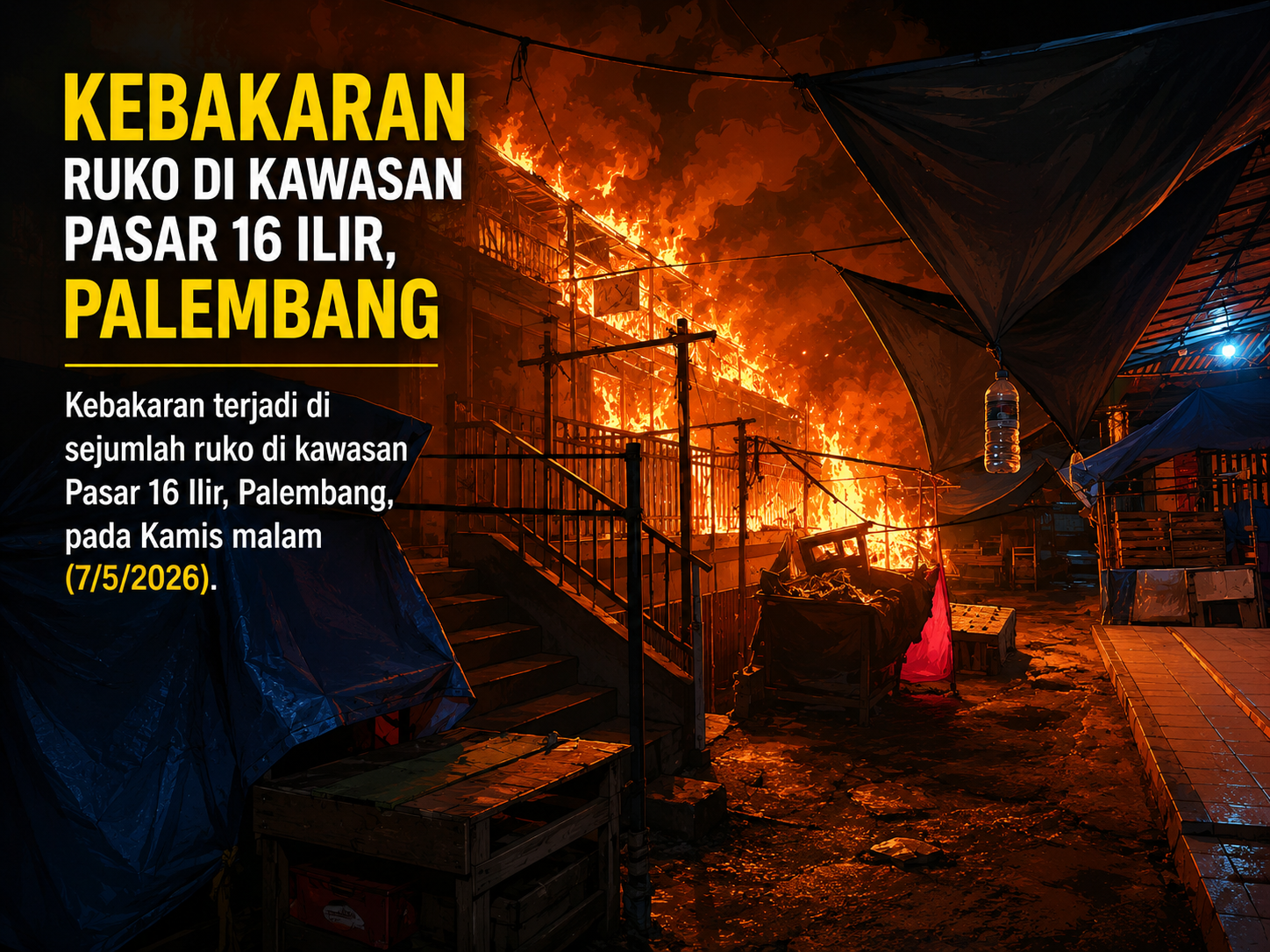 Breaking News!! Kebakaran Hebohkan Pasar 16 Ilir Palembang, Sejumlah Ruko Dilalap Api