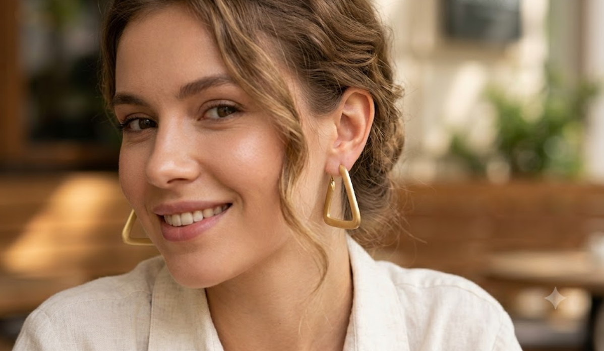 Anting Segitiga Emas Matte, Perhiasan Modern yang Elegan untuk Penampilan Orang Tua