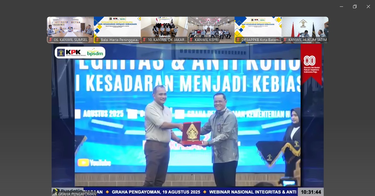 Kanwil Kemenkum Sumsel Ikuti Webinar Nasional, Dorong Budaya Antikorupsi yang Mengakar
