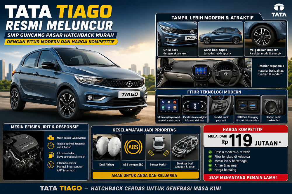 Tata Tiago Resmi Meluncur, Siap Guncang Pasar Hatchback dengan Fitur Modern 