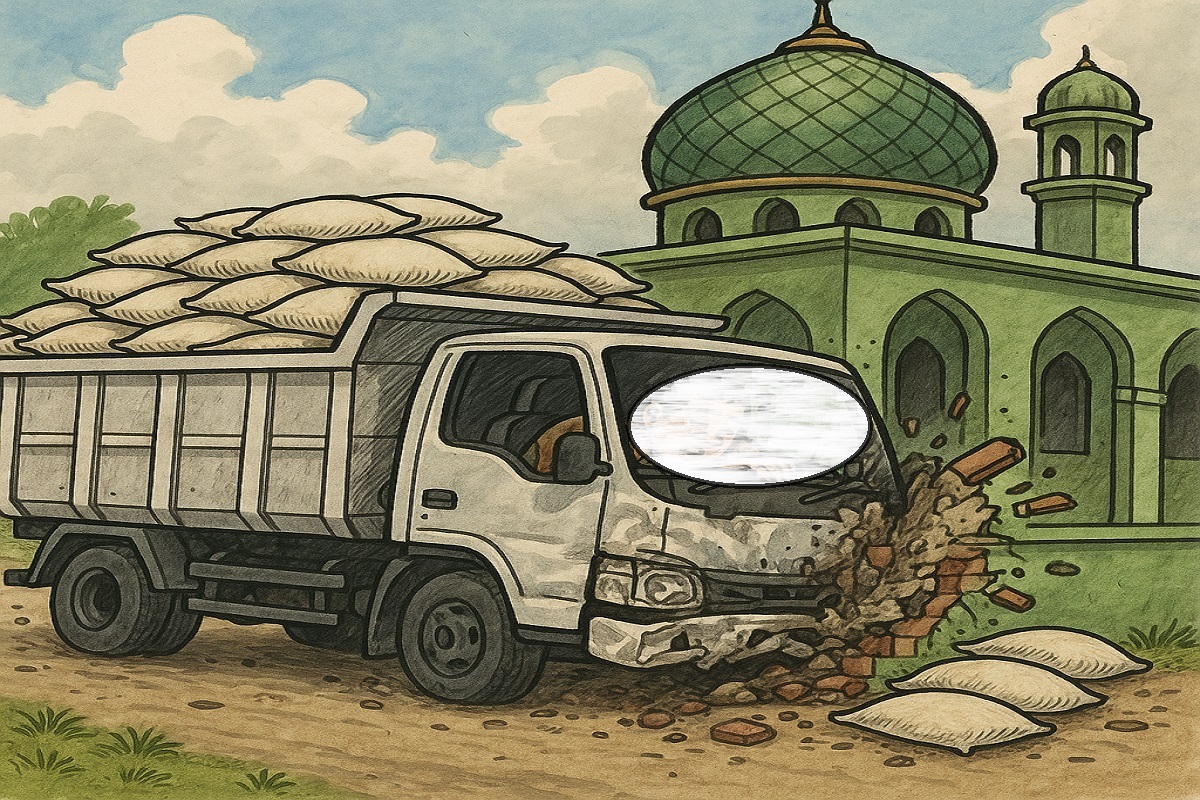 Truk Pengangkut Beras dari OKU Timur Tabrak Masjid di Indralaya Selatan
