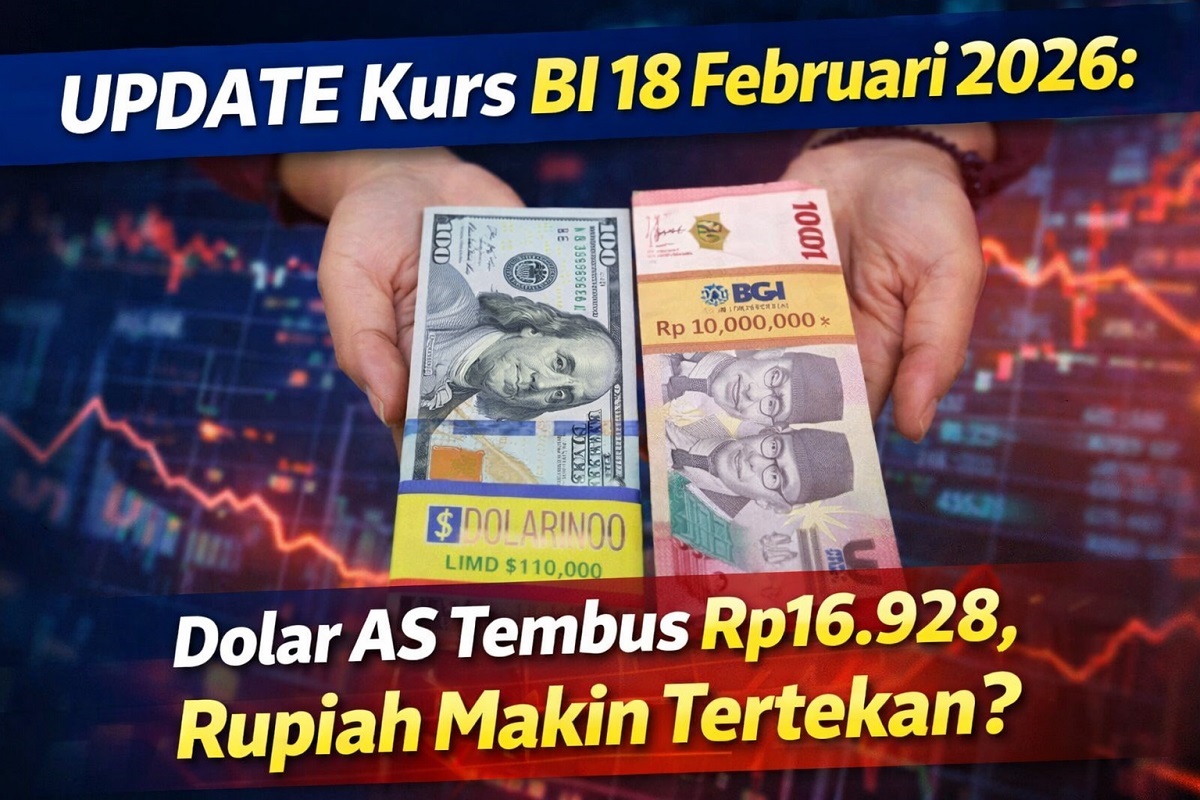 UPDATE Kurs BI 18 Februari 2026: Dolar AS Tembus Rp16.928, Rupiah Makin Tertekan?