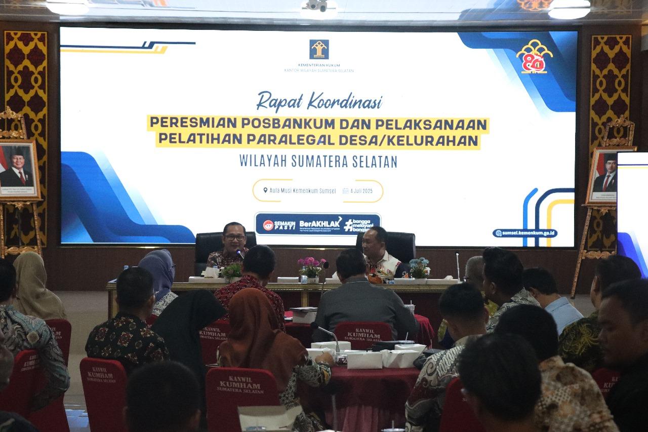 Kemenkum Sumsel Gelar Rakor Peresmian Posbankum dan Pelatihan Paralegal se-Sumsel