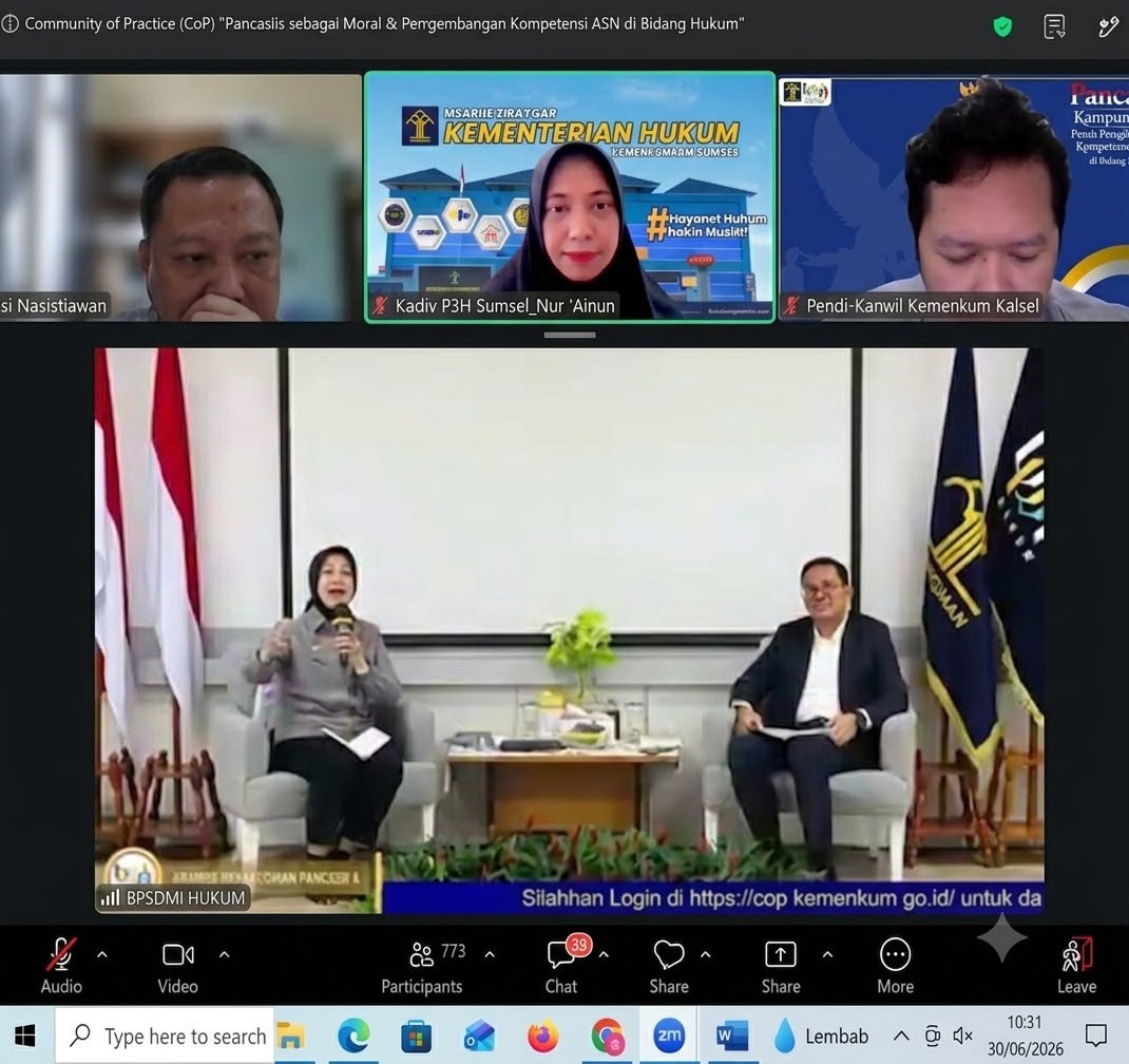 Internalisasi Nilai Pancasila, Kemenkum Sumsel Perkuat Kompetensi dan Integritas ASN