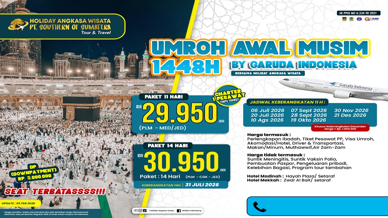 Program Umroh Garuda 11 Hari Holiday Angkasa Wisata Musim 1448 H Dibuka, Jamaah Cukup DP Rp5 Juta
