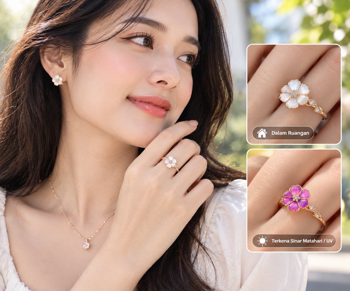 Cincin Emas Sun Bloom, Perhiasan Unik yang Bisa Berubah Warna Saat Terkena Sinar UV