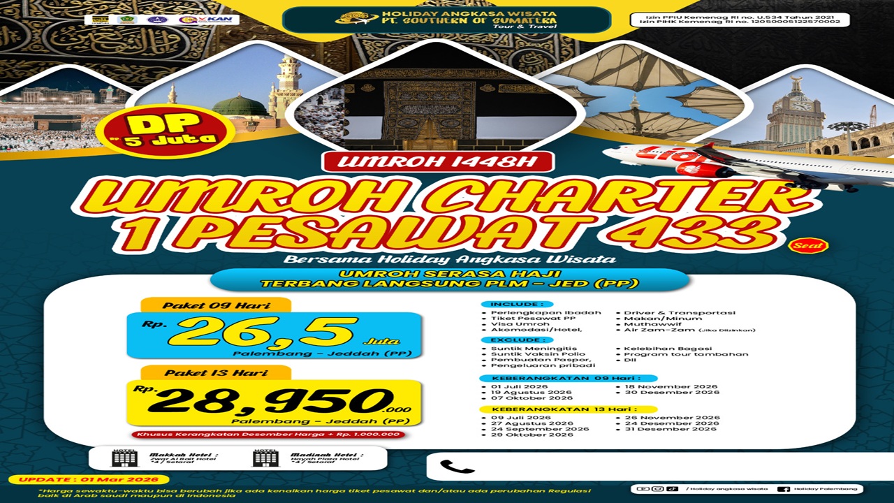 Holiday Angkasa Wisata Hadirkan Paket Umrah Charter Lion Air 9 dan 13 Hari dengan Harga Spesial