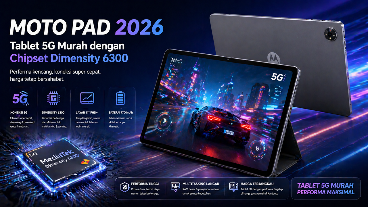 Moto Pad 2026: Tablet 5G Murah dengan Chipset Dimensity 6300
