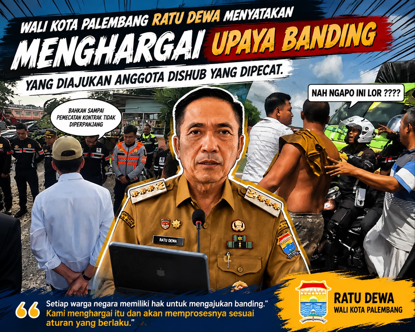 Wali kota Palembang Persilakan 3 Anggota Dishub yang Dipecat Ajukan Banding 