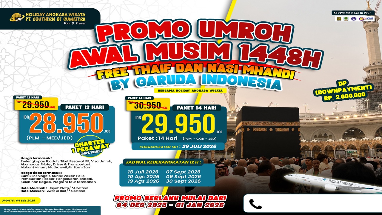 Ayo daftar di Promo Umroh Awal Musim 1448 Hijriah, Holiday Angkasa Wisata Tawarkan Paket Garuda