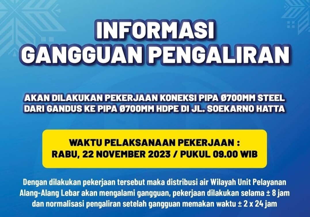 Siapkan Air Bersih Sebelum Rabu, 10 Wilayah Ini Terdampak 8 Jam Penghentian Distribusi Air Bersih Tirta Musi!