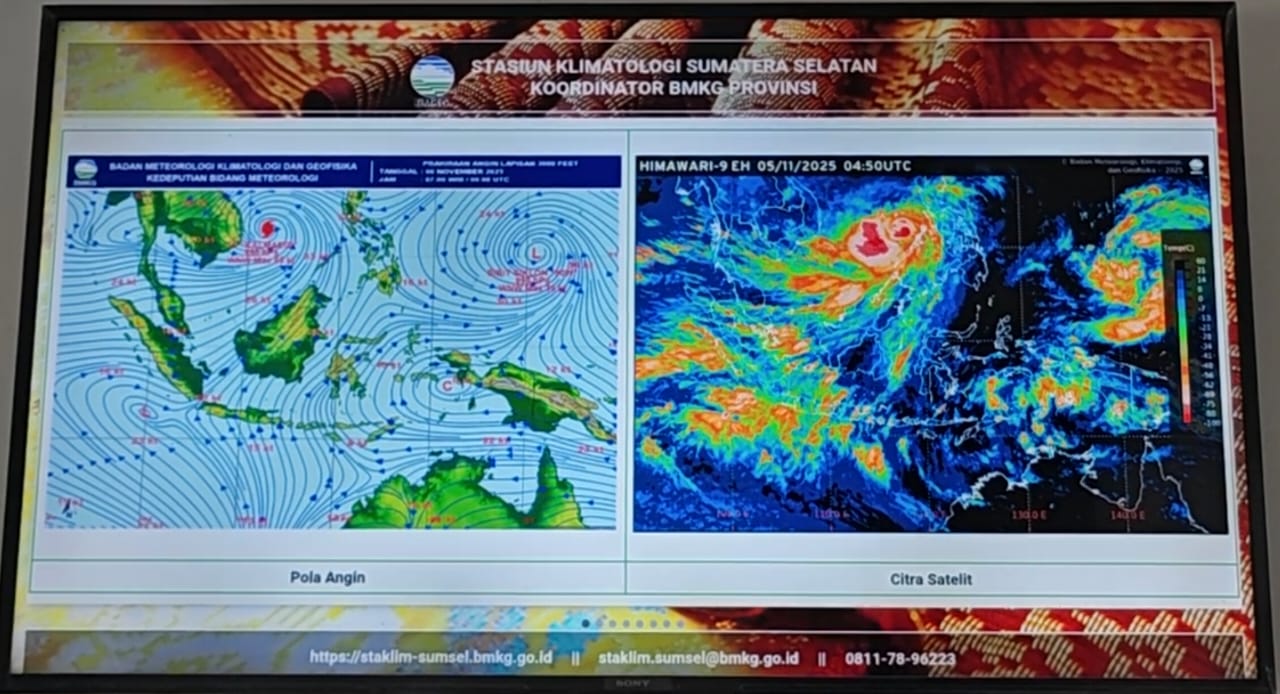BMKG: Puncak Musim Hujan di Sumsel Terjadi November Hingga Maret 2026, Warga Diminta Waspada Cuaca Ekstrem