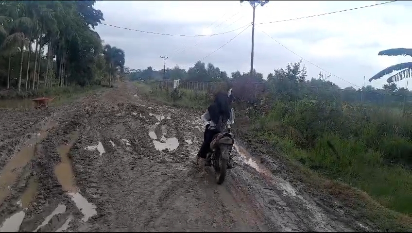 Jalan Penghubung Desa Mukti Jaya Berlumpur, Pengguna Harapkan Perbaikan