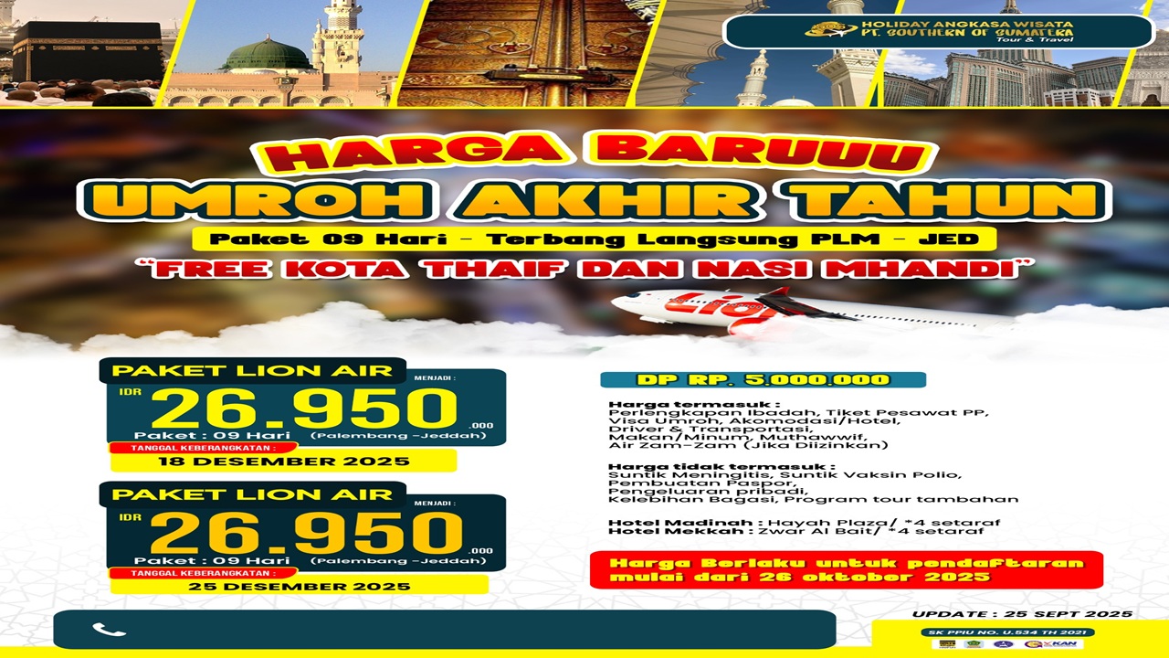 Harga Paket Umroh Lion 9 Hari Desember 2025 Resmi Dirilis