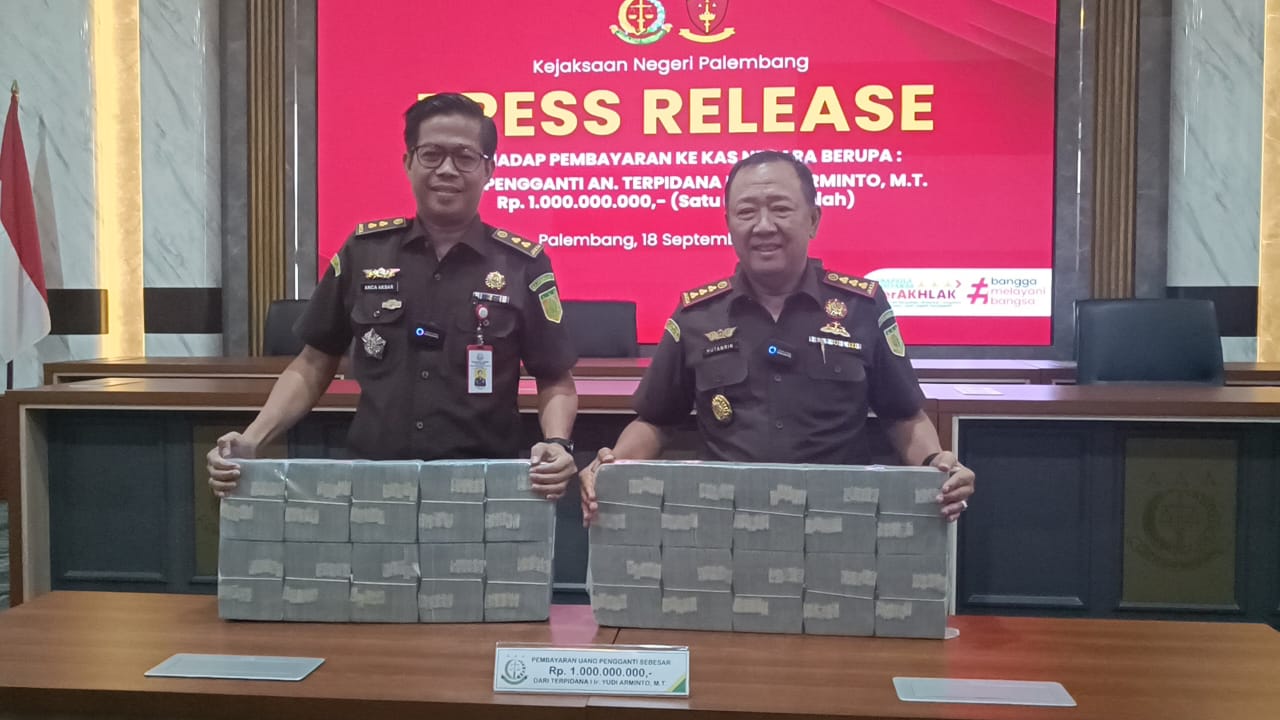 Yudi Arminto Terpidana Kasus Korupsi Masjid Sriwijaya Kembalikan Rp1 Miliar, Sisa Rp544 Juta Lebih