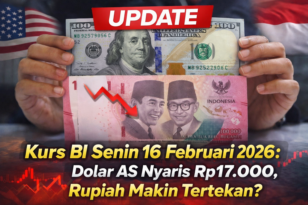 UPDATE Kurs BI Senin 16 Februari 2026: Dolar AS Nyaris Rp17.000, Rupiah Makin Tertekan?