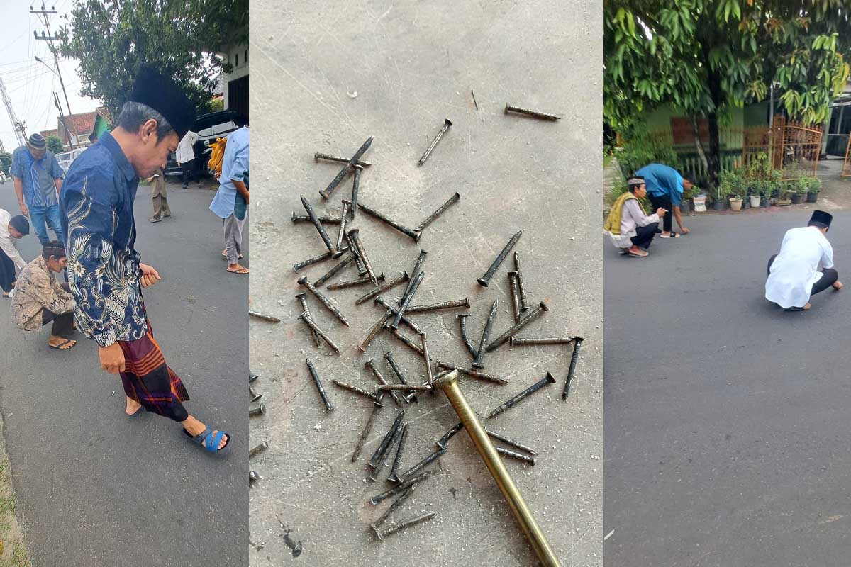 Teror Ranjau Paku Hantui Warga Melintas Jalan Kolonel Burlian Baturaja Barat saat Lebaran Idulfitri