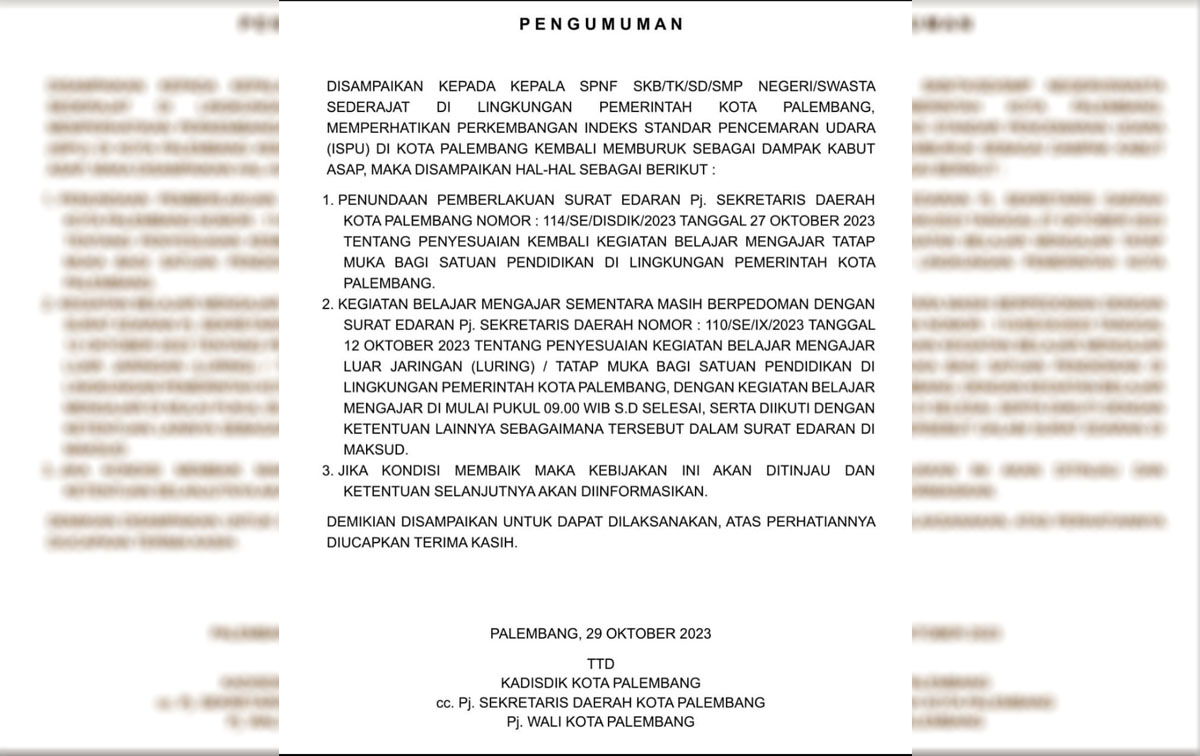 Dinas Pendidikan Kota Palembang Revisi Jadwal Masuk Sekolah
