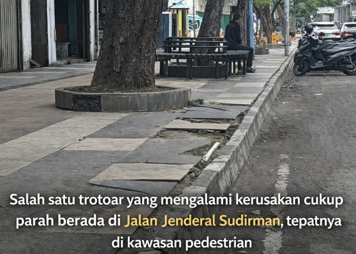 Trotoar Rusak Ganggu Kenyamanan Pejalan Kaki Melintas jalan Sudirman
