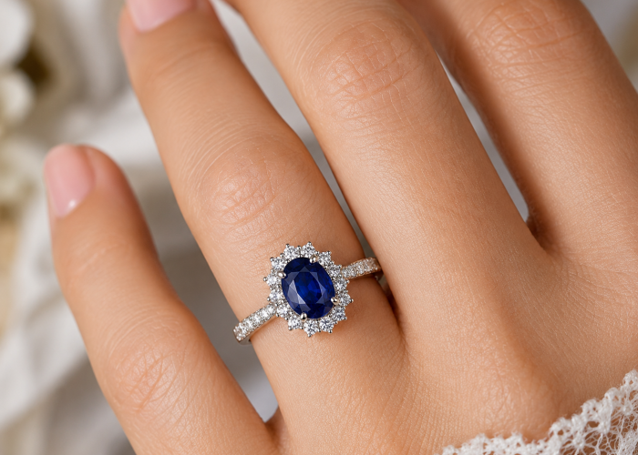Cincin Safir Berpadu Berlian, Perhiasan Mewah yang Memancarkan Keanggunan Abadi