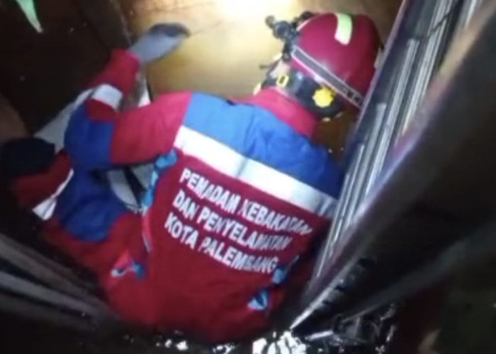 Tim Rescue Damkarmat Palembang Evakuasi Kucing dari Sumur Gelap 8 Meter