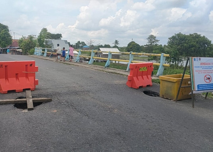Jembatan Penghubung di Desa Terusan Laut SP Padang OKI Berlubang, Truk Bertonase Besar Dilarang Melintas