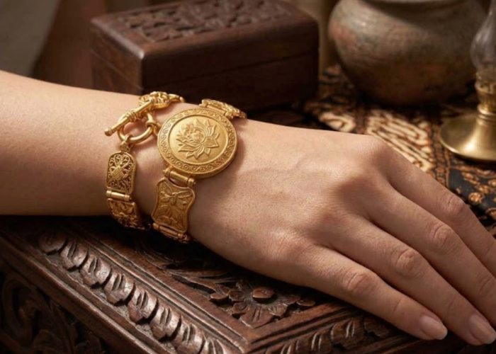 Gelang Emas Etnik dengan Liontin Simbolik, Perhiasan Cantik Penuh Makna