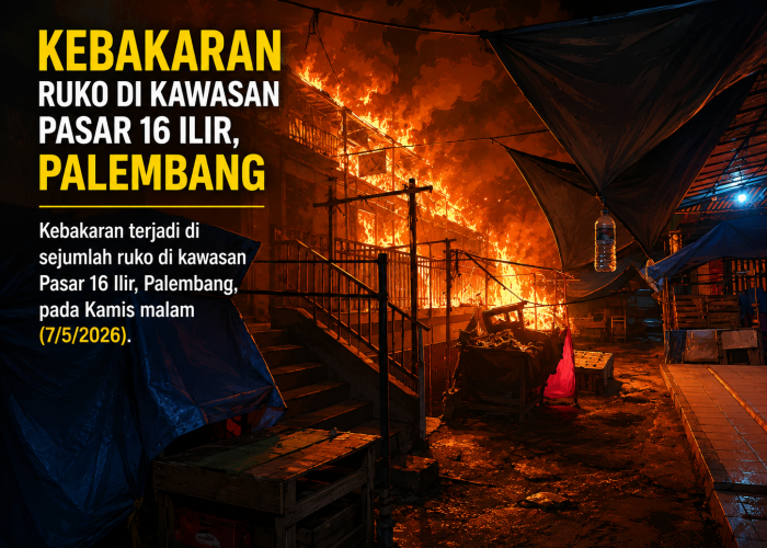 Breaking News!! Kebakaran Hebohkan Pasar 16 Ilir Palembang, Sejumlah Ruko Dilalap Api