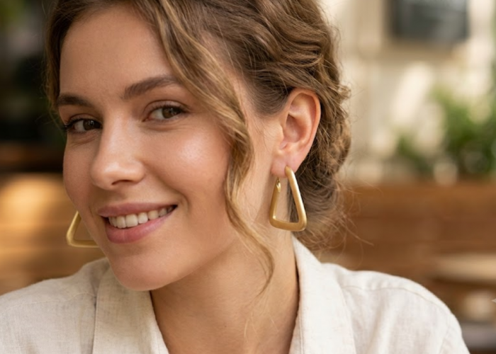 Anting Segitiga Emas Matte, Perhiasan Modern yang Elegan untuk Penampilan Orang Tua