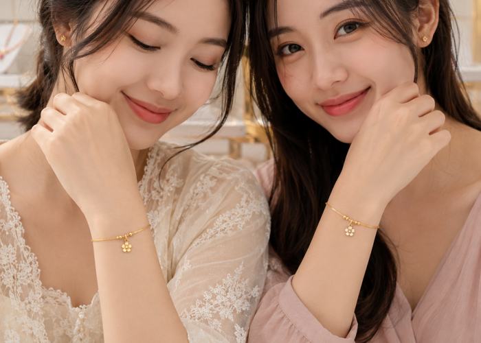 Gelang Tali Emas dengan Liontin Bunga Mini, Sentuhan Feminin yang Elegan