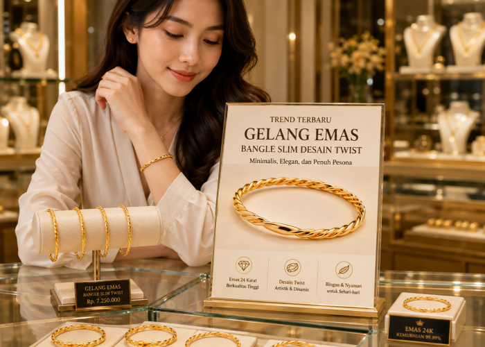 Gelang Emas Bangle Slim Desain Twist, Tren Perhiasan Modern yang Elegan dan Berkarakter