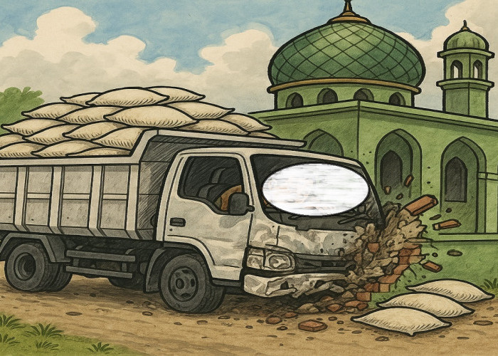 Truk Pengangkut Beras dari OKU Timur Tabrak Masjid di Indralaya Selatan