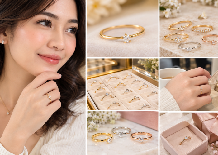 Cincin Emas Simple dengan Batu Permata Kecil, Murah Tapi Tetap Elegan
