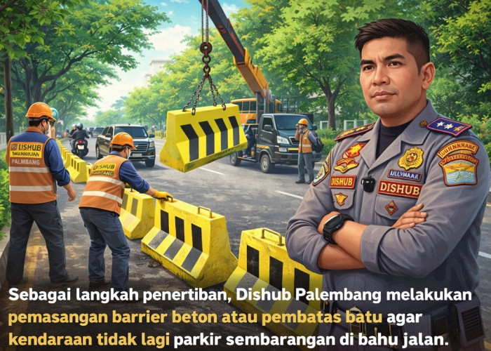 Bahu Jalan Dokter M. Ali Dipasangi Barrier Atasi Parkir Liar