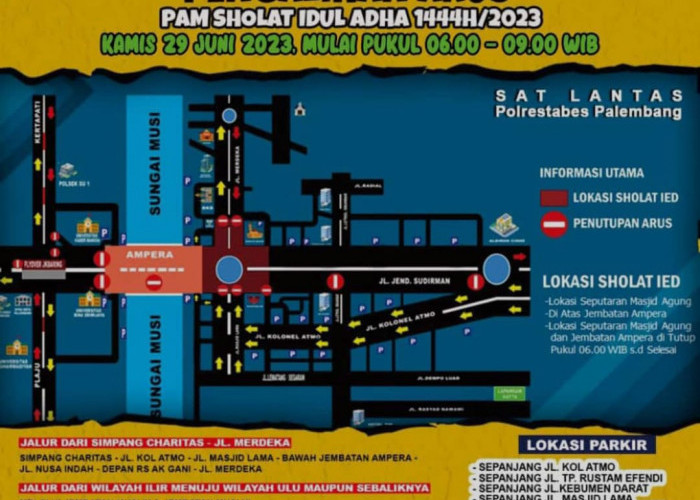  Catat! Ini Pengalihan Arus Lalu Lintas Besok, Saat Berlangsung Sholat Ied Di Masjid Agung Palembang