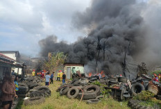 Gudang Penampungan Ban Bekas Terbakar, Tumpukan Ban Dilalap Sijago Merah